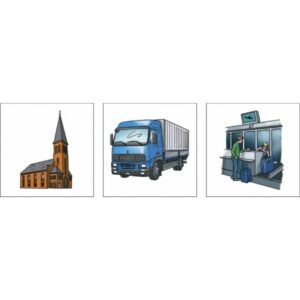 Vocabolario illustrato - Veicoli, Strada, Edifici